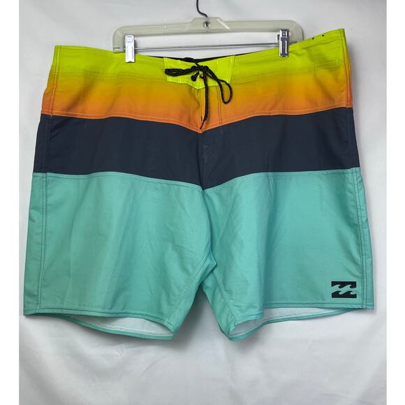 Billabong Platinum Mens 44 Blue/Yellow Color Block Board Shorts Swim Trunk - Picture 1 of 9